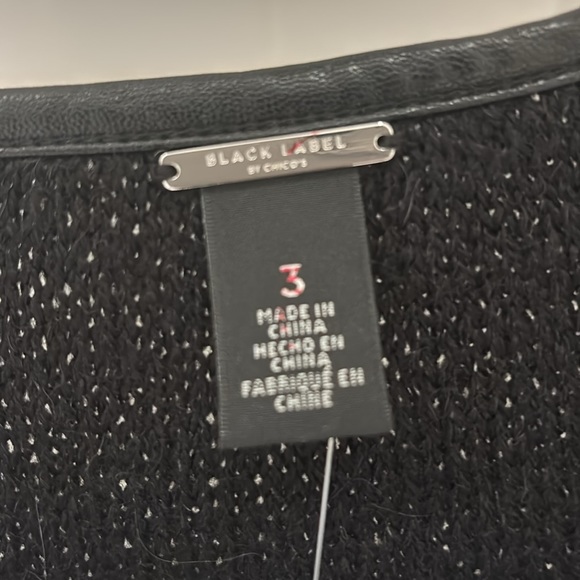 Chico’s sweater .3/4 sleeve,faux leather trim around neckline,sleeves and pocket - Picture 6 of 8